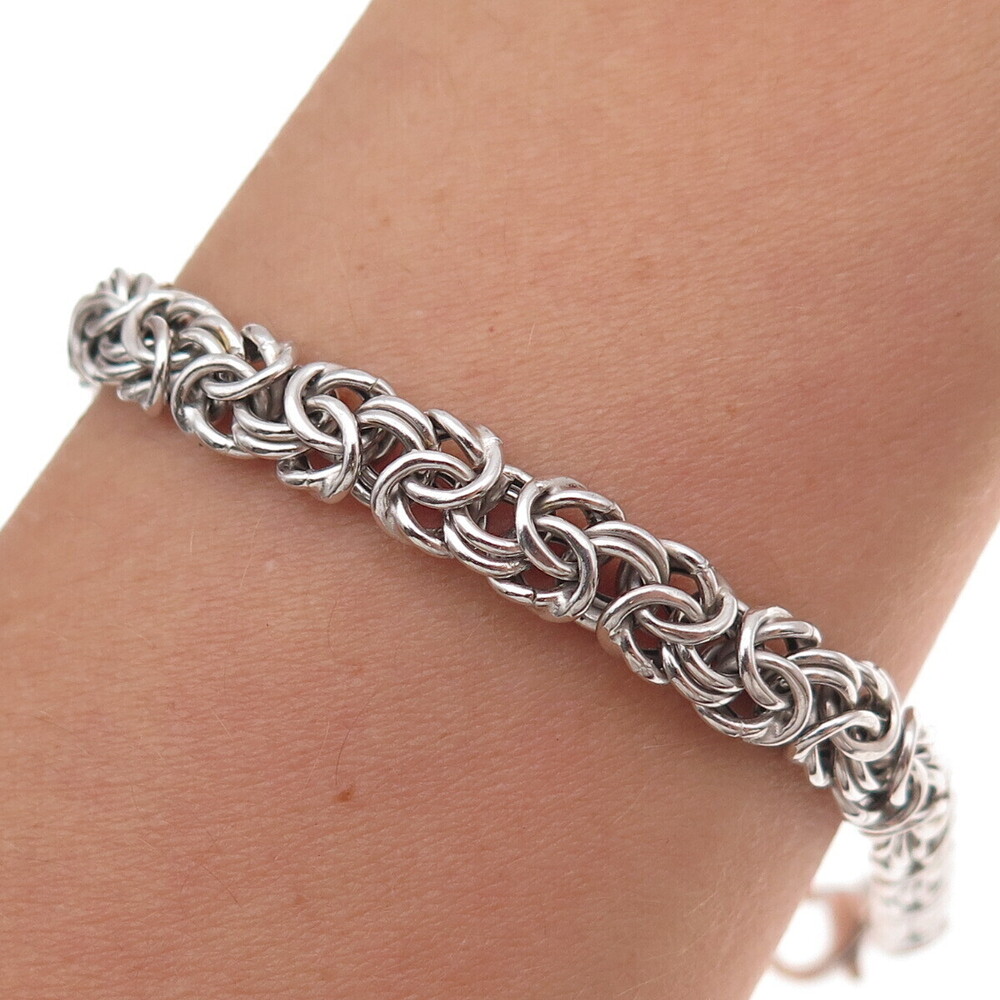 Han 925 Sterling Silver Vintage Italy Byzantine Link Bracelet 7.25"